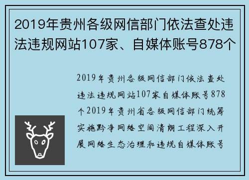 2019年贵州各级网信部门依法查处违法违规网站107家、自媒体账号878个