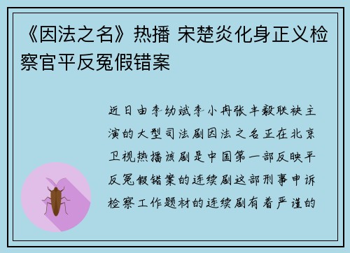 《因法之名》热播 宋楚炎化身正义检察官平反冤假错案