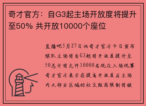 奇才官方：自G3起主场开放度将提升至50% 共开放10000个座位